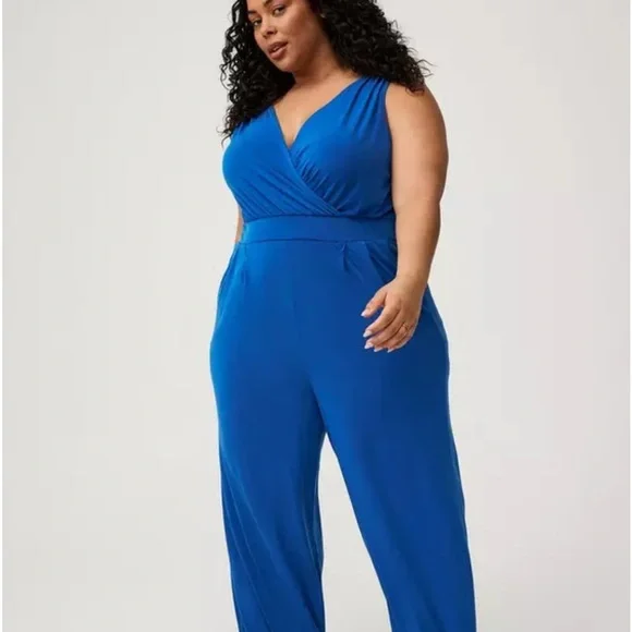 Torrid Blue Studio Knit Surplice Tie Back Jumpsuit - Picture 4 of 9